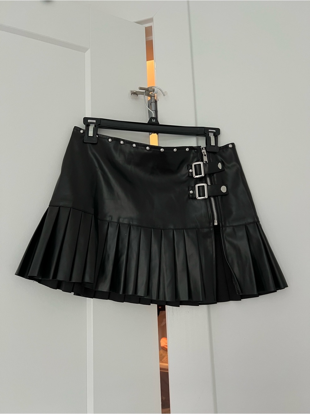 Faux Leather Mini Skirt with Buckle Detail